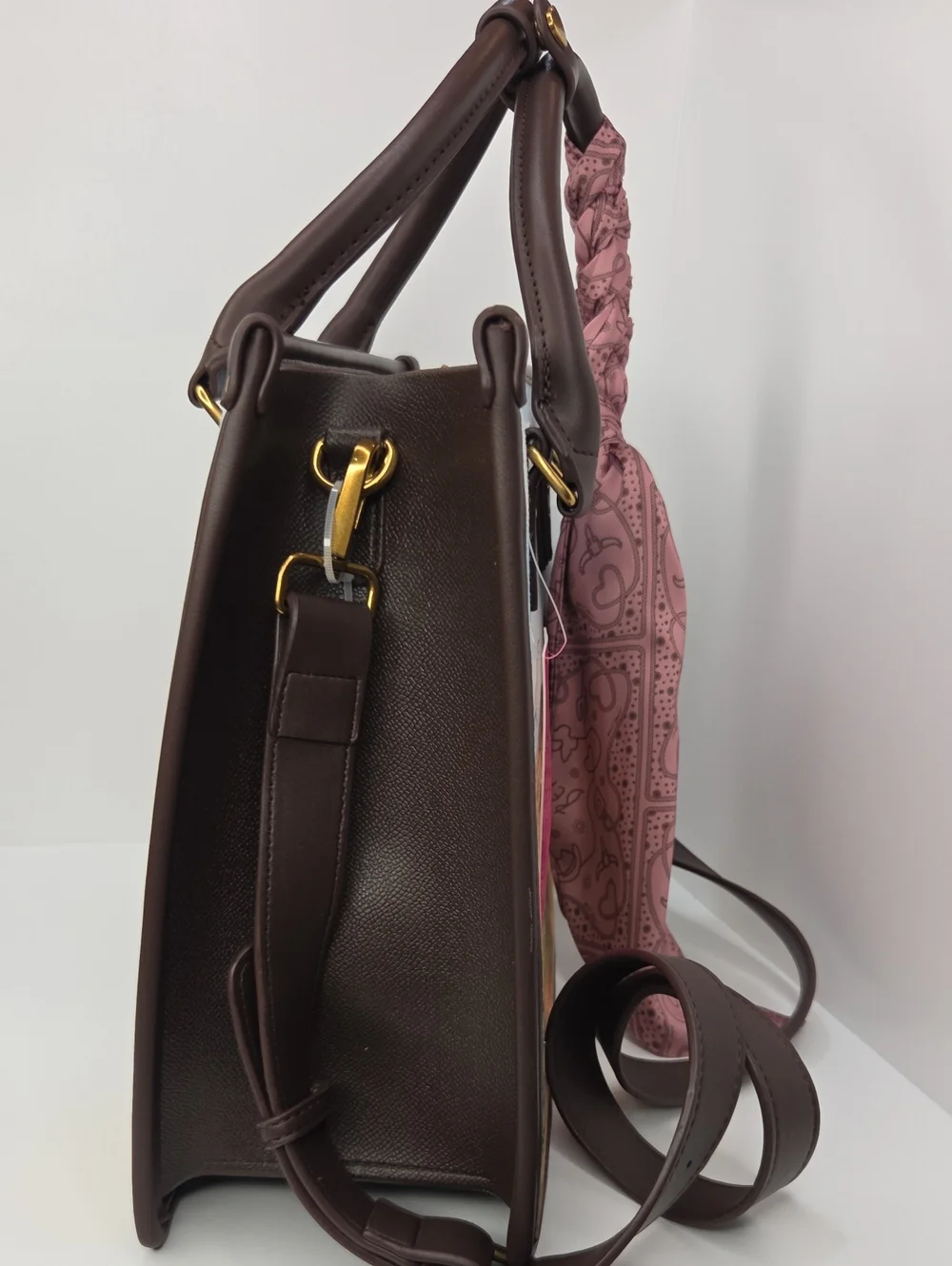 🤎▪️Betsey Johnson ▪️Brown Longhorn Leather-Trim Canvas Tote with Brown Scarf